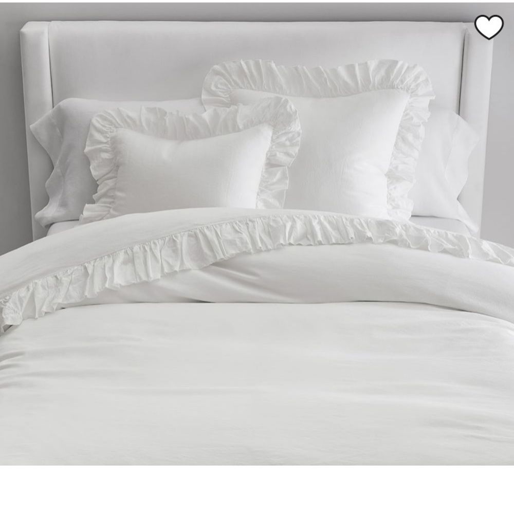 Pottery Barn Belgian Flax Linen Fringe Ruffle Duvet Cover Twin